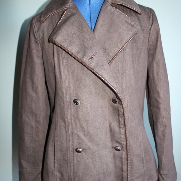 Giorgio Armani Women's Brown Wool Blend Double Breasted Leather Trim Jacket ~10~ - Picture 8 of 15